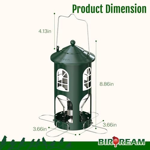 Birdream Metal Bird Feeder for Outdoors Hanging, Large Capacity, Green