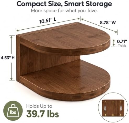 Bamboo Floating Wall Mounted Nightstand Wall Storage Shelf (1, Walnut)