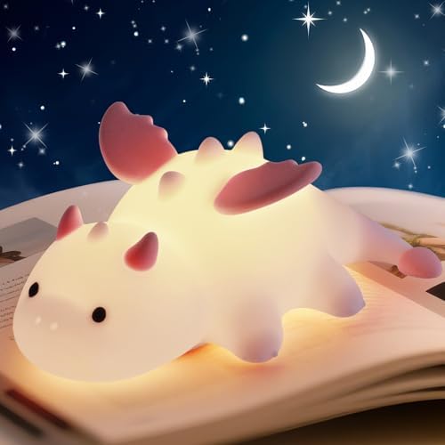 AVEKI Pink Dragon Night Light, Cute Baby Lamp Gifts for Kids Boys Girls