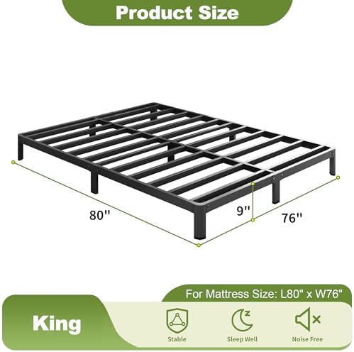 9 Inch King Bed Frame with Rounded Corner Legs Heavy Duty Metal