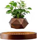 MOOCCI Levitating Plant Pot with Light, Magnetic Floating Flower Pot with Rotating and Auto-Spinning, Brown Wood Grain Planter for Succulents, Cool Desk Decor for Home Office, Unique Gift Idea