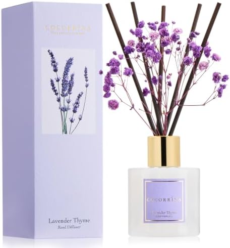 COCORRÍNA Reed Diffuser - Lavender Thyme 3.38 fl oz Reed Diffuser for Bedroom Bathroom Home Décor