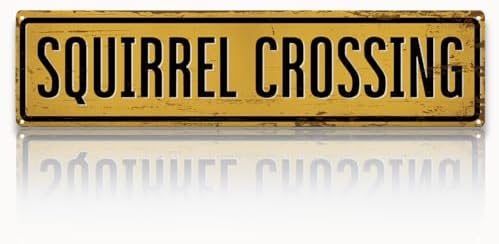 Rustic Farmhouse Metal Tin Sign, Squirrel Crossing Sign, Vintage Animal Road Signs for Porch, Yard, and Farmhouse, Animal Crossing Warning Signs, Perfect for Garden and Road, 15.7 x 3.9 inches