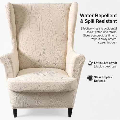 2 Piece Wingback Chair Cover Stretch Jacquard Wing Back Chair Slipcover with Armrest Washable Furniture Protector for Armchair Living Room Bedroom