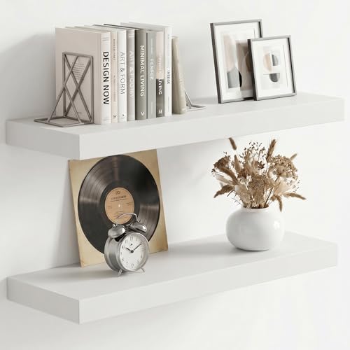 fuqing 20 Inch Floating Shelves, 6.7 Inch Deep White Wall Shelves Set of 2