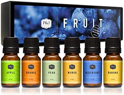 P&J Trading Fragrance Oil Fruit Set | Orange, Mango, Apple, Blueberry, Banana, and Pear Candle Scents for Candle Making, Freshie Scents, Soap Making Supplies, Diffuser Oil Scents