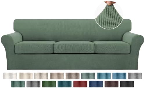 Turquoize 4 Piece Sofa Covers for 3 Cushion Couch Sofa Slipcover Soft Couch Cover for Dogs-Washable Sofa Furniture Covers with 3 Individual Large Cushion Covers, Feature Fabric (XL Sofa, Loden Frost)
