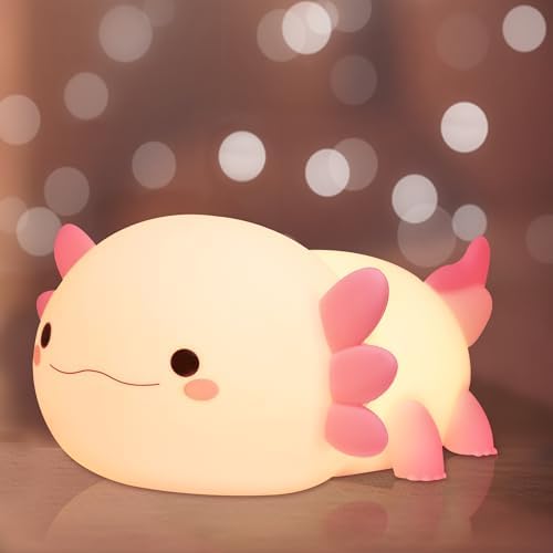 Ammonite Axolotl Gifts, Axolotl Night Light for Kids - Squishy Silicone LED Touch Cute Lamp, Xmas Birthday, Kawaii Bedroom Decor Nursery Lamp for Boys Girls Mom