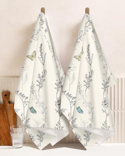 Miss Adola Cute Kitchen Towels Set of 2, 18 x 26 Inch, White Flower