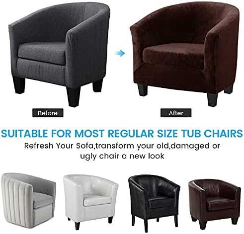 MIFXIN 2 Pieces Velvet Tub Chair Covers with Cushion Cover Stretch Soft Removable Tub Chair Slipcovers Armchair Sofa Couch Furniture Protector for Living Room Club Bar Counter Hotel (Brown)