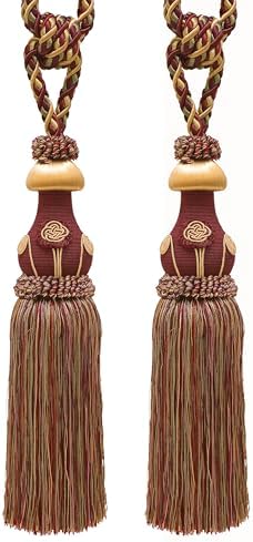 DÉCOPRO Exquisite Hand Crafted Curtain & Drapery Tassel Tieback Tassel Length 12" (30.5cm) 32" Spread (81cm) (Style# TBBL1) Autumn Leaves Red #5716 (Burgundy Red Apple Green Light Gold) Set of 2