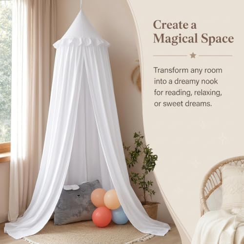 Bed Canopy for Girls, Princess Crib Canopy for Nursery, Dreamy Soft Hanging Canopy for Toddler Bed, Twin & Full Size, Kids Bed Canopy for Girls Room Decor & Reading Nook, White