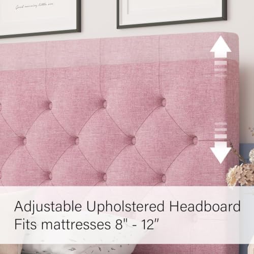 HOMBCK Twin Bed Frame for Kids, Upholstered Platform Bed Frame, Pink