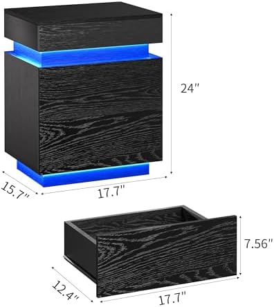 COWMOU LED Night Stand with Charging Station, Sliding Top Hide Storage, 2 Outlets and USB-A/C Ports Bed Side Tables Bedroom Set Black End Table for Living Room