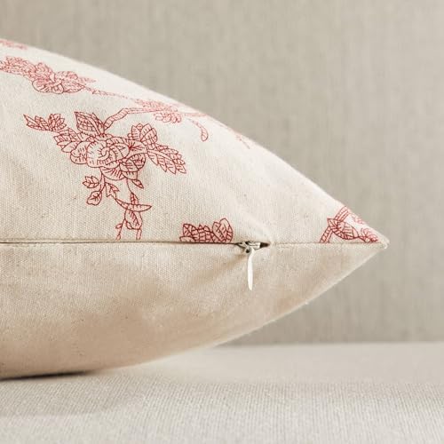 2 Pack French Floral Throw Pillow Covers 16x16in, Red/Cream
