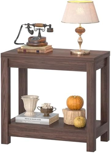 Besiost Farmhouse End Table, Narrow Side Table, Slim End Table with Storage Shelf, Small Console Table for Small Spaces, Nightstand Sofa Table for Living Room, Bedroom, 24" Black Walnut