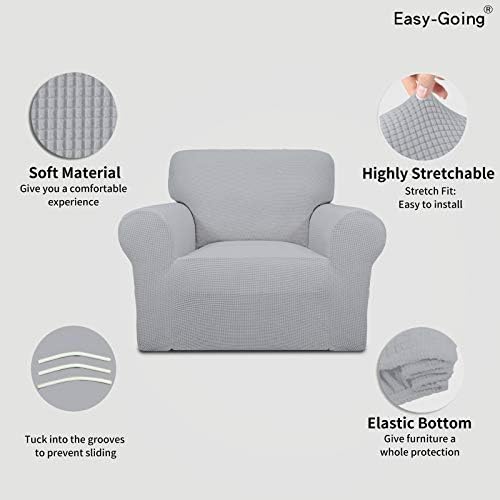 Easy-Going Stretch Chair Slipcover with Arm Washable Silver Gray