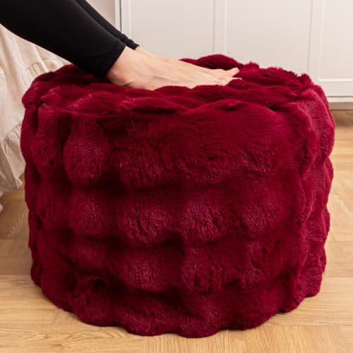 Asuprui Supportive Pouf Ottoman Foot Rest Elevate Your Living Room Decor with Lightweight Pouf Filler Modern Foam Stuffed Poof Perfect to Rest Your Feet (Redwine, 20x20x14 Inches, Round)