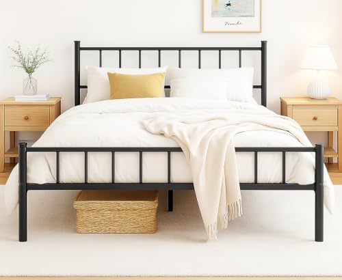 zizin Full Metal Bed Frame with Headboard and Footboard Steel Slat Support