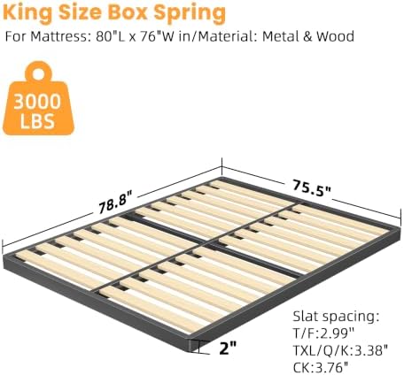 VIPSHOW 2 Inch King Sag-Proof Wooden Slats Box Spring with Round Corners