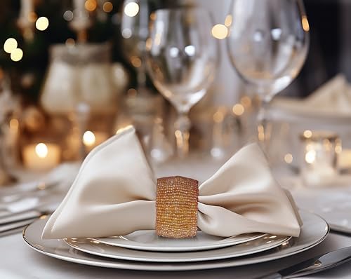 COTTON CRAFT Glitz Handmade Beaded Napkin Rings - Set of 12 - Champagne