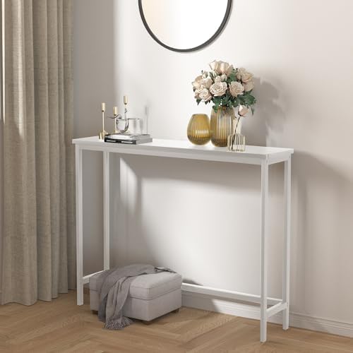 VASMIA Console Table, Entryway Table, Narrow Sofa Table, 39" Bamboo Hallway Table for Entryway, Living Room, Bedroom, Foyer, White