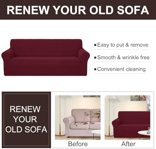 U-NICE HOME Oversized Stretch Loveseat Couch Cover, Burgundy