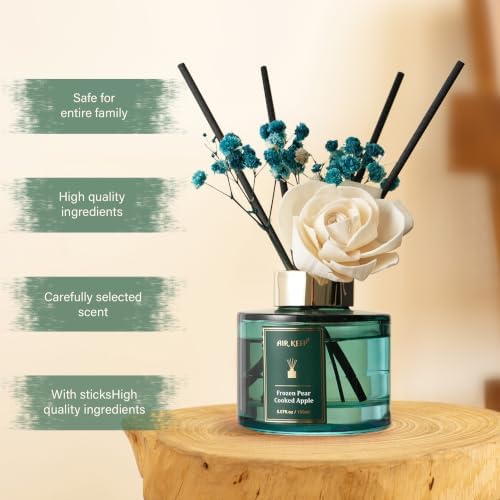 Airkeep Flower Reed Diffusers Set, 5.07 oz Pear/Apple/Berry Scented Oil Diffuser with 8 Reed Sticks, Home Fragrance Diffuser Gift Set for Bathroom & Office Decor 150ml