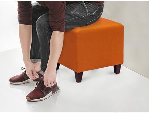 Joveco Square Ottoman Fabric Cube Foot Rest Stool with Wooden Legs, Footstool Small Ottoman Seat for Living Room Entryway (Orange)