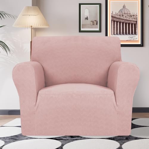 JIVINER Stretch Armchair Slipcovers, 1 Piece Chair Sofa Covers 1 Seater Couch Covers with Elastic Bottom for Kids, Pets (Dusty Pink, Chair)