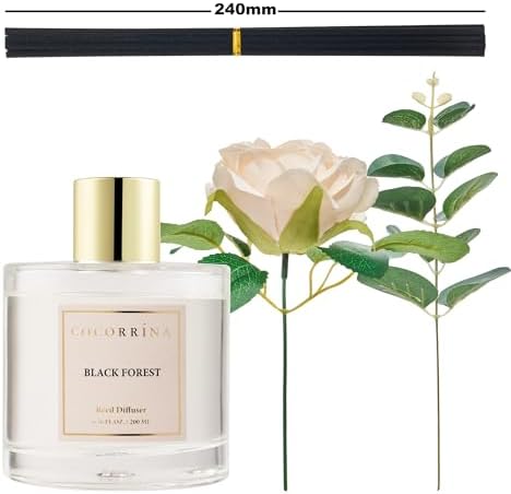 Cocorrina Reed Diffuser Set, Flower Reed Diffuser Black Forest 6.7 oz, Scented Diffuser with Sticks Home Fragrance Essential Oil for Bathroom Shelf Decor, Living Room, Large Room, 1pack