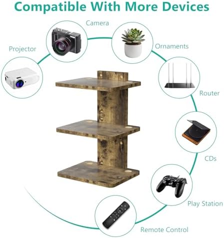 WALI Floating TV Shelf, 3 Tier Projector Shelf for DVD Player, Routers, Game Console, Cable Boxes, Living Room Decor Accessories, Wall Mount Shelves Holds Up to 22lbs(CS303NC), 3-Shelf, Vintage Brown