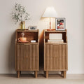 Narrow Nightstand Set of 2,11.8" Fluted Bedside Table Set of 2, Slim Side End Table with 2 Drawers, Wooden Bedside Table, Mid Century Modern Night Stand for Bedroom Livingroom Sofa Office