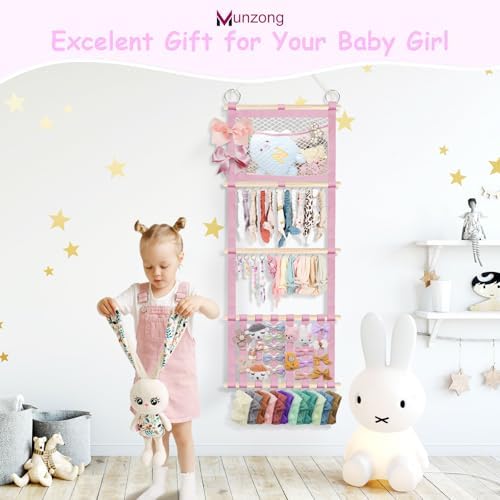 Munzong Headband Holder 52x17 inch, Pink Hair Bow Clip Organizer for Baby