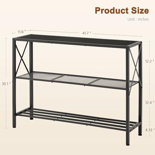 Hoctieon Industrial Console Table, 3 Tier Entryway Table, Hallway Table, Narrow Sofa Table with Shelves, Entrance Table for Entryway, Living Room, Foyer, Office, Black