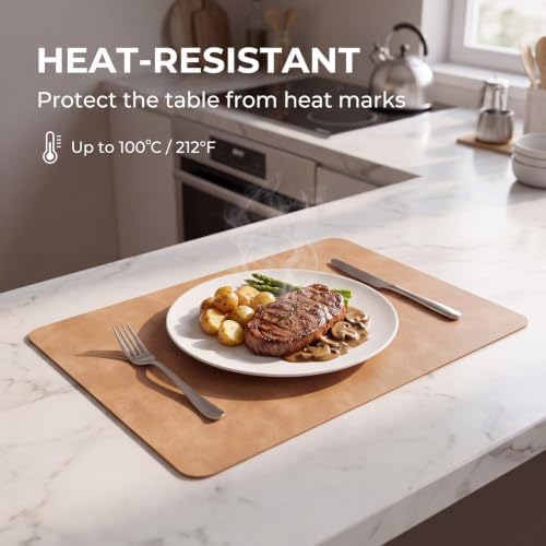 ADRIMER Fall Placemats Set of 8, Heat Resistant Faux Leather, Camel