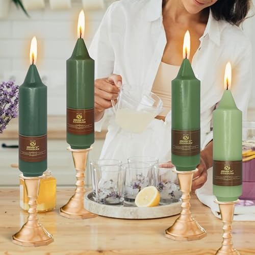 NJAO HOO Green Short Taper Candle 5 Inch Candlesticks Unscented Dripless Gradient Colored Tapered Candle Set for Home Decor Wedding Party Dinner Candles, 4 Pack