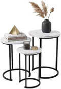Lavish Home Round Nesting Tables Set of 3, Faux Marble Tabletop, White