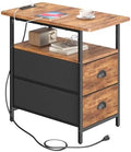 sthmec End Table with Charging Station, Narrow Side Table with 2 Drawers, Nightstands with Drawers, USB Ports & Power Oulets,Slim Sofa Side Tables for Small Spaces,Living Room,Bedroom,Rustic Brown