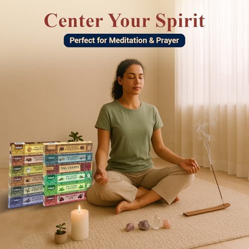 Tulasi Nag Champa Incense Sticks Assorted/Variety Pack – 180 Hand Rolled Sticks, 12 Natural Scents | Sandalwood, Lavender, Vanilla, White Sage | Meditation & Yoga Aromatherapy