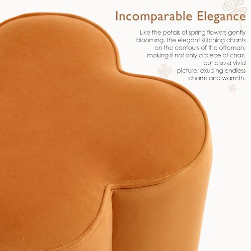 Orange Velvet Ottoman, Small Vanity Stool, Modern Ottoman Stool