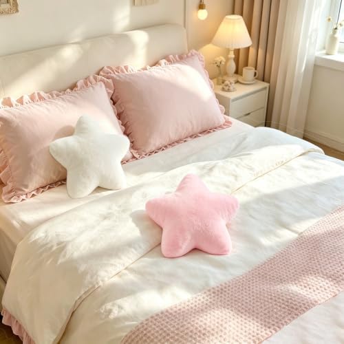 2PCS Star Pillow Set,15.35“ Cute Pink Decorative Throw Pillows for Bed