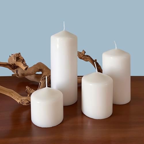 Stonebriar Tall 35 Hour Long Burning Unscented White Wax Pillar Candles 3 Count, 3 x 4 inches (Pack of 4)