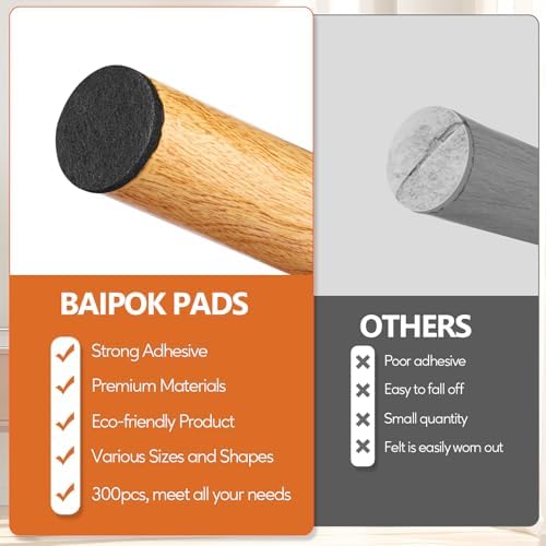 Furniture Pads 300 Pack Furniture Felt Pads for Hardwood Tile Floors, Black
