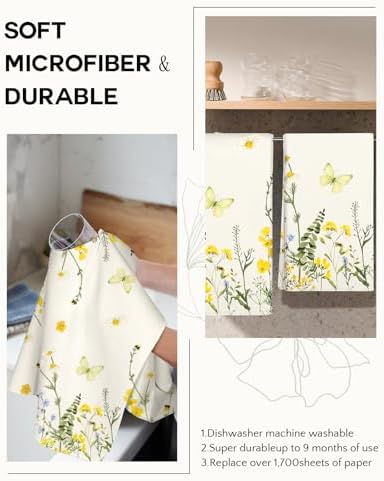 Miss Adola Cute Kitchen Towels Set of 2, 18 x 26 Inch, Butterfly Flower