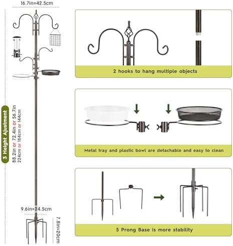 ERYTLLY Bird Feeding Station Kit Bird Feeder Pole Wild Bird Feeder Hanging Kit Planter Hanger Multi Feeder Hanging with Metal Suet Feeder Bird Bath for Attracting Wild Birds
