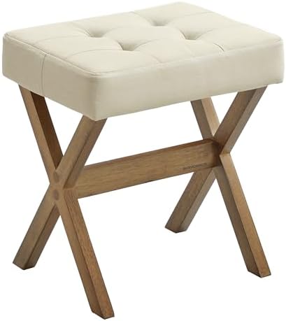 SONGMICS Makeup Stool, Padded Vanity Foot Rest, Solid Wood X Legs