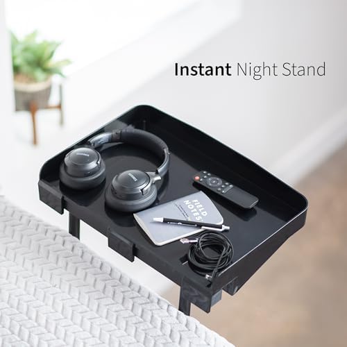 Height Adjustable Under Mattress 17 inch Bedside Shelf, Works with Lofts and Beds Without Frames, Heavy Duty Storage Tray, Fits Laptops, Books, and Drinks, Nightstand Alternative, Black