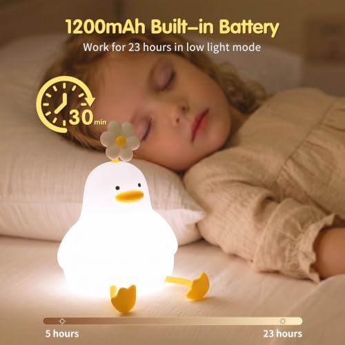 Duck Night Light for Kids, Cute Silicone Squishy Animal Lamp Gift