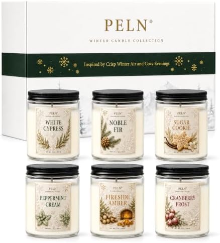 6-Pack Winter Candle Gift Set, 7 oz Soy Candles, Holiday Christmas Scents